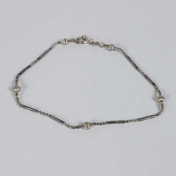 Vintage Sterling Silver 925 Ball/Bar Chain Bracelet 9 In Spring Ring Clasp - Picture 2 of 7